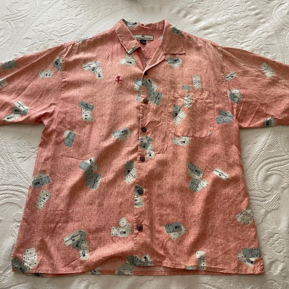 Tommy Bahama washable silk Hawaiian-style shirt, men's size M, dice pattern